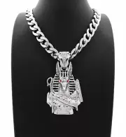 ICED HIP HOP EGYPTIAN ANUBIS PENDANT & 10mm CUBAN CHOKER CHAIN NECKLACE JEWELRY