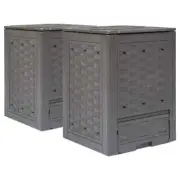Garden Composters 2pcs Brown 60x60x83cm 600 L Plastic Rattan