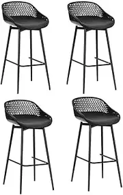 Gardeon Set of 4 Outdoor Bar Stools, Metal Frame Patio Chairs Bistro Dining Lounge Garden Pool Backyard Balcony Deck Furniture, Water-Resistant Backrest Stool with Footrest Black