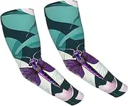 [HOPWODE] Dragonfly Lotuses Adult Ice Silk Arm Sleeves White Arm Sleeves Thumbhole Cooling Sleeves Outdoor Supplies, Black