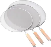 3 Pieces Grease Splatter Screen for Frying Pan, Guard Wood Handle