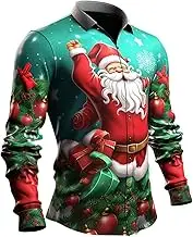 Young Mens Shirts Christmas Santa Snowman Pattern Long Sleeved Shirt Running Top