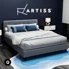 Artiss Bed Frame Queen Size Mattress Base Wooden Platform Fabric Grey VANKE
