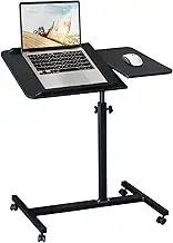 ONEIN Adjustable Laptop Table for Bed Couch Sofa, Portable Standing Desk with Rolling Casters for Home Office, C Shaped Small Study Table, Tiltable & Stable (Black)