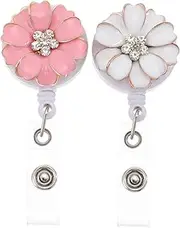 Gogogmee 2pcs Badge Lanyard Key Nurses Badge Holder Flower Work Badge Clips Badge Reels Retractable with Id Holder Card Holder for Lanyard Retractable Id Badge Holder Name Stretchy Plastic