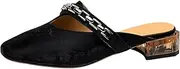 [XINXINIO] Women's Leather Mules Summer Heeled Slides Closed Square Toe Sandals