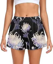 [FRODOTGV] White Chrysanthemum Flowers Athletic Shorts for Women Loose & Comfy Bike Shorts for Soccer Teenis Exercise Indoor S