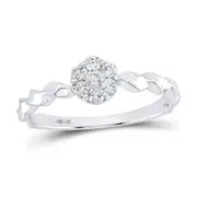 14k White Gold Round Diamond Flower Cluster Stackable Band Ring 1/4 Cttw