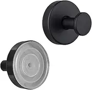 Geli 2 Pieces Suction Cup Hooks for Shower,No Drill Hook, Removable Reusable Stainless Steel Towel Hooks, Shower Hooks for bathrooms Wall, Glass Door, Mirror, Waterproof & Rustproof (Black)