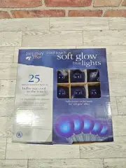 Holiday Time Cool Touch Soft Glow 25 Party Patio Blue Lights with Bulbs NIB