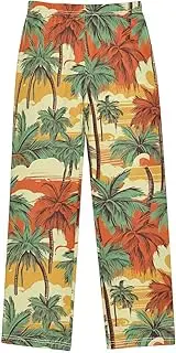 [ZZXXB] Retro Palm Tree Boys Long Pants Soft Trousers Elastic Waist Kids Lounge Bottoms with Pockets S-XL