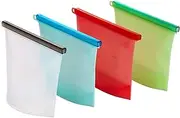 Reusable Silicone Food Storage Bags Set of 4 – Replace single use ziplock bags. Zip Seal Bags Keep Your Food Fresh. For Cooking, Sous Vide, Lunch, Snack, Sandwich, Freezer. - with free Smoothie Recipe Ebook (1, 4 x 1000ml)