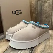 UGG TAZZ PLATFORM SLIPPER WOMENS US 9 ~ DRIFTWOOD WHITE PEPPER ~ SUEDE / WOOL