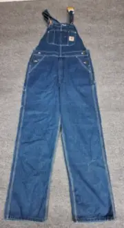 Carhartt Blue Denim Bib Overalls Size 36X34 Work Dungarees Zipper Fly NWT