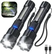 100000LM Flashlight Zoomable Super Bright LED Tactical Torch Rechargeable Light