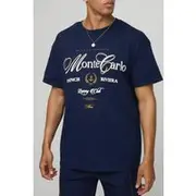 Mens Navy Oversized Monte Carlo T-Shirt