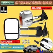 Pair Chrome Front Manual Towing Mirrors for Mitsubishi Triton MQ MR w/ Indicator