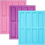 SENHAI 3 Pack Rectangle Silicone Molds, 8-Cavity Flexible and Non-Stick DIY Soap Molds Energy Bar Cereal Bar Maker Chocolate Cake Loaf Bread Baking Pans - Pink, Blue, Purple