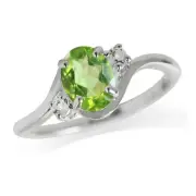 8x6mm Oval Peridot 925 Sterling Silver Engagement Ring