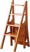 Folpus Folding Step Ladder Chair Library Stair Chair Flower Rack Plant Stand Wooden Step Stool for Outdoor Yard Indoor Home Storage, Brown