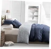 Duvet Cover Queen Size, 600 Thread Count Cotton Navy & Grey Printed with