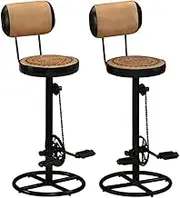 VRAXO Bar Stools with Canvas Print 2 pcs Brown and Black Real Goat Leather -21.48KG,338217