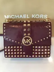 NWT MICHAEL KORS Greenwich Studded Patent Leather Crossbody Bag, Authentic