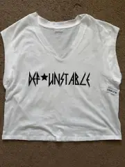 White Crop Graphic Tee "Def Unstable" Large