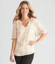 BNWT Size 16 TABLE EIGHT Flutter Sleeve Sepia Tone Leaf Print Top