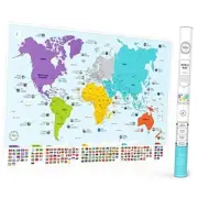 Colorful World Map with Flags & Capitals + 50 Interesting Facts - XL Wall Art