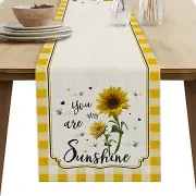 Rustic Table RunnerBurlap LinenHeat Resistant 13x90Inch Yellow White SUNFLOWER