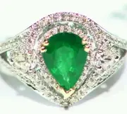 Vintage 1.74CT Natural Emerald Cut White Diamond 14K Gold Engagement Ring Halo
