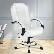 Artiss Gaming Chair Ergonomic Office Chairs Height Adjustable Leather Computer Desk Seat with 120° Recline, High Back and 360°-Swivel Seating White for Executive Home