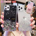 For iPhone 16 15 14 13 12 11 Pro Max XR 8 SE3 Glitter Shockproof Case Ring Cover