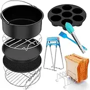10 Pcs Air Fryer Accessories Set Food-grade Air Fryer Accessories with Cake Basket Pizza Pan Stainless Steel Skewer Rack Oil Brush and More Non-Stick Suitable for 3.7/5.8 QT Air Fryer ZHAZHAM