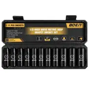 1/2" Drive Deep Impact Socket Set, 11 Pieces Socket Set Metric 10-24mm, 6 Poi...