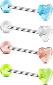 [Jewseen] Titanium Tongue Piercing Jewellery Acrylic Tongue Barbell 14G Tongue Rings Internal Thread Tongue Piercing Barbell 4 Pieces Tongue Barbell