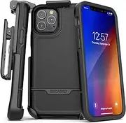 Encased Rebel Armor Belt Clip Holster Case Compatible with iPhone 12 Pro Max Shockproof Full Body Cover with Holder (Black)