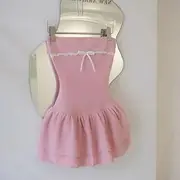 Sleeveless Lace Panel Bow Accent Plain Slim-Fit Mini Layered Dress Pink - S