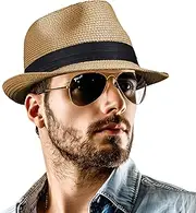 [Outdoor Shaping] Men's Beach Straw Fedora Hat Wide Brim Sun Protection