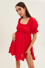 Ally Fashion Red Gathered Bust Skater Dress - Size 10, Women's Skater Dress