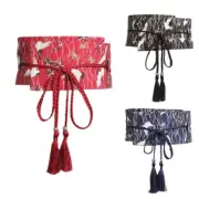 Japanese Style Embroidered Waist Bands for Kimono Yukata Robe Hanfu Waist Decor