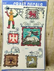Vtg English Tavern Pub Shop Signs Meyercord Decal Sheet Deer Lion Unicorn Tree