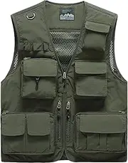 [Vanchenl] Men's Leisure Safari Fishing Outdoor Work Vest Jacket Photo Travel Cargo Mesh Vest Multi Pockets