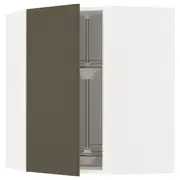 METOD corner wall cabinet with carousel, white/Havstorp brown-beige, 68x37x80 cm