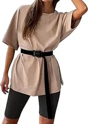 [Generic] Formal Gowns with Sleeves Women's Shirt Trousers Two Piece Set with Belt Home Loose Sports Casual Suit Ladies Extra Long Swim Skirt