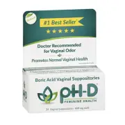 Boric Acid Vaginal Suppositories 24 Count By ph-D Feminine Health