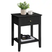 Fluted Side Table 1 Storage Drawer 1 Shelf Bedside Table Nightstand Black