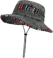 [Generic] Mens Wide Brim Hat Pattern Outdoor Fishing Bucket Hat Cowboy Sunscreen hat ﻿