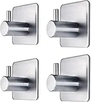 4-Packs Adhesive Hooks,Heavy Duty Wall Hooks,Waterproof Stainless Steel Towel Hooks Robe Hooks Wall Mount,for Hanging Coat, Hat- Bathroom and Bedroom